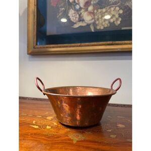 Vintage Hammered Copper Cazo Bowl With Handles, made in Mexico